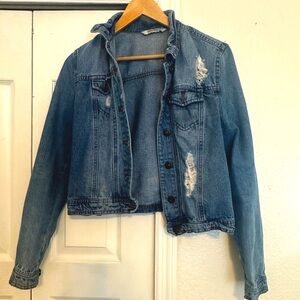 Highway Jeans Jacket Blue Cropped Denim Button Up 100% Cotton Size M